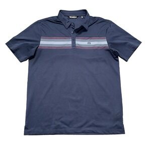 Travis Mathew Polo Shirt Men's Size Large Blue Red Striped Golf Casual Logo